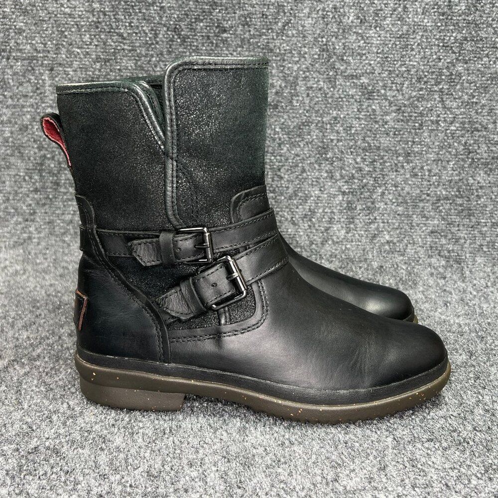 UGG Simmens Boots Women's 6.5 Black Leather Waterproof Buckle Insulated Winter
